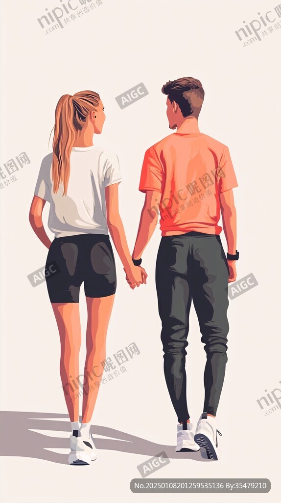 男女行走背影