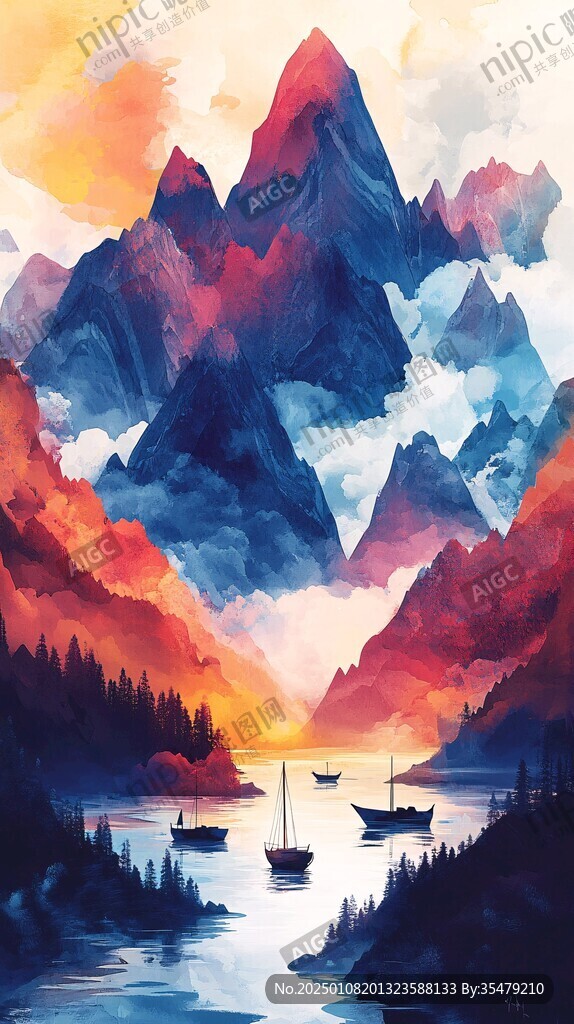 色彩線條色彩山水風(fēng)景