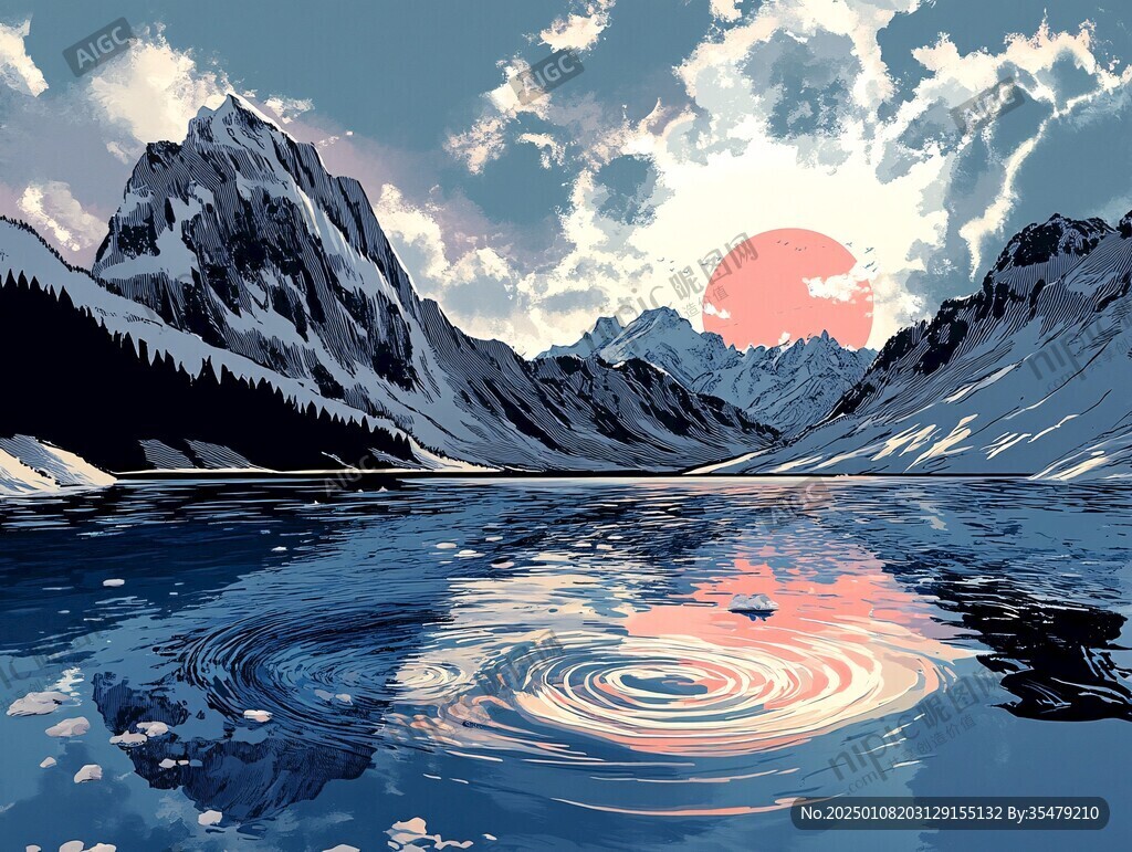 山湖插畫