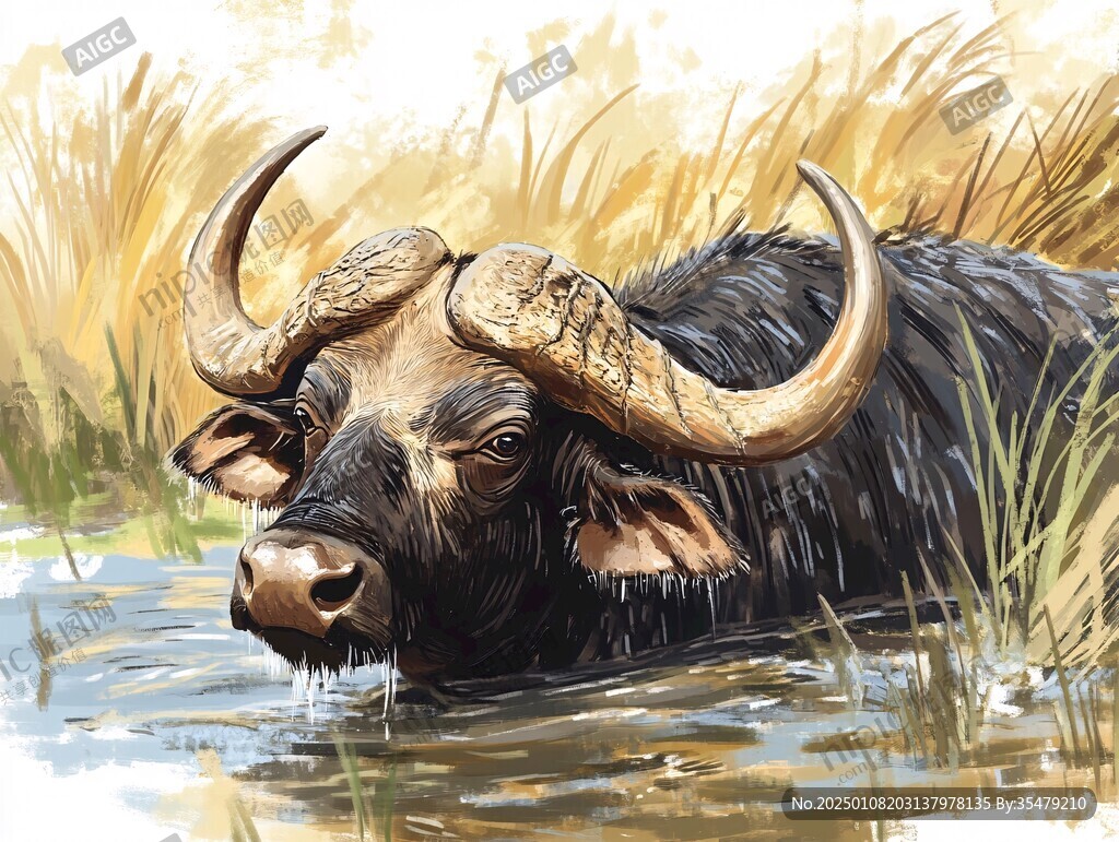 水牛角插畫