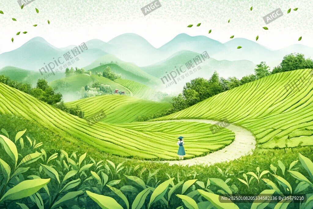 茶園風光插畫