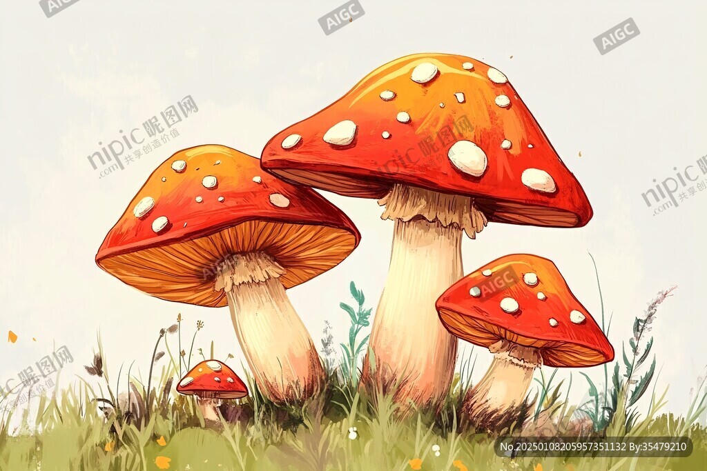 紅乳牛肝菌插畫