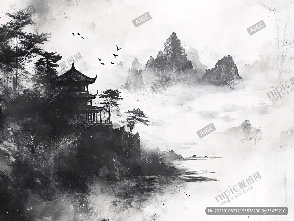 樓閣山水意境畫