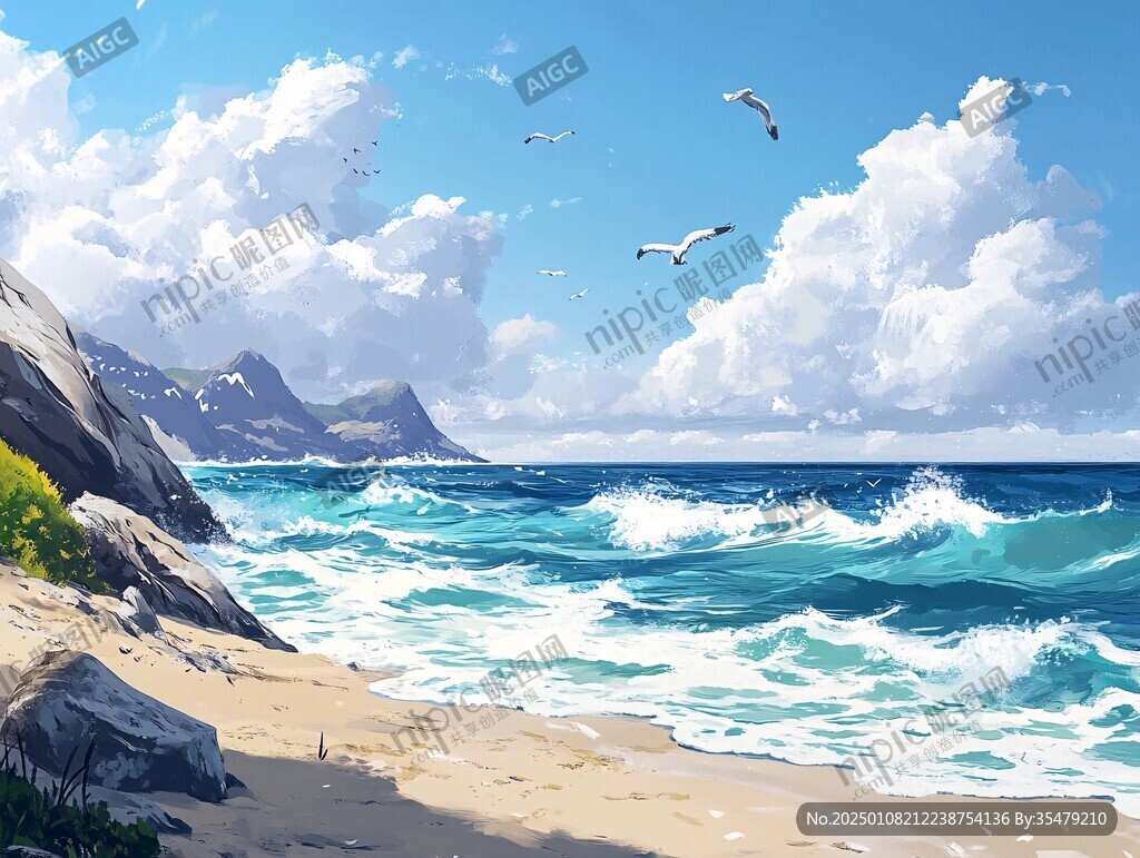 插畫海邊