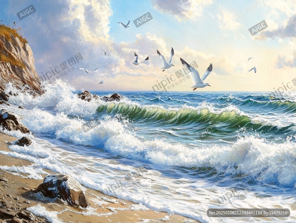 大海高清油畫