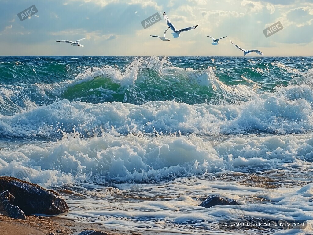 海鷗海浪