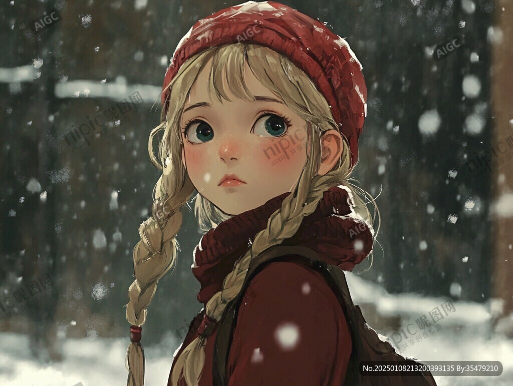 雪中紅衣女孩