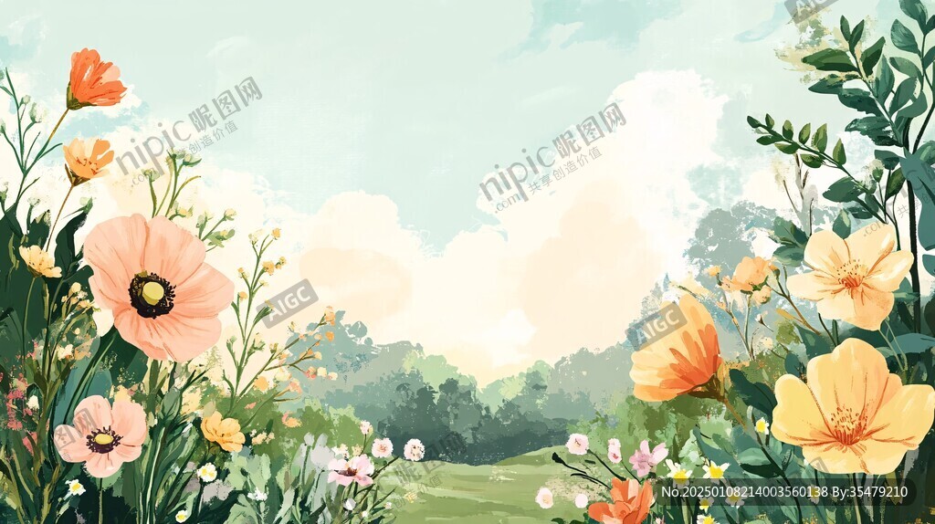花叢插畫