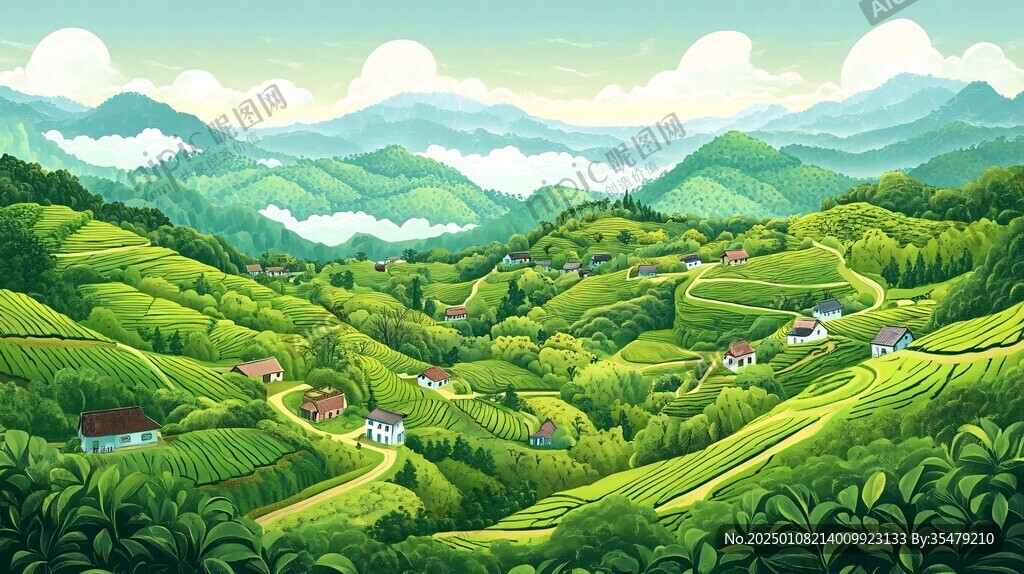 茶園風光插畫