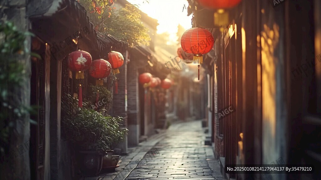 巷道游人紅燈籠