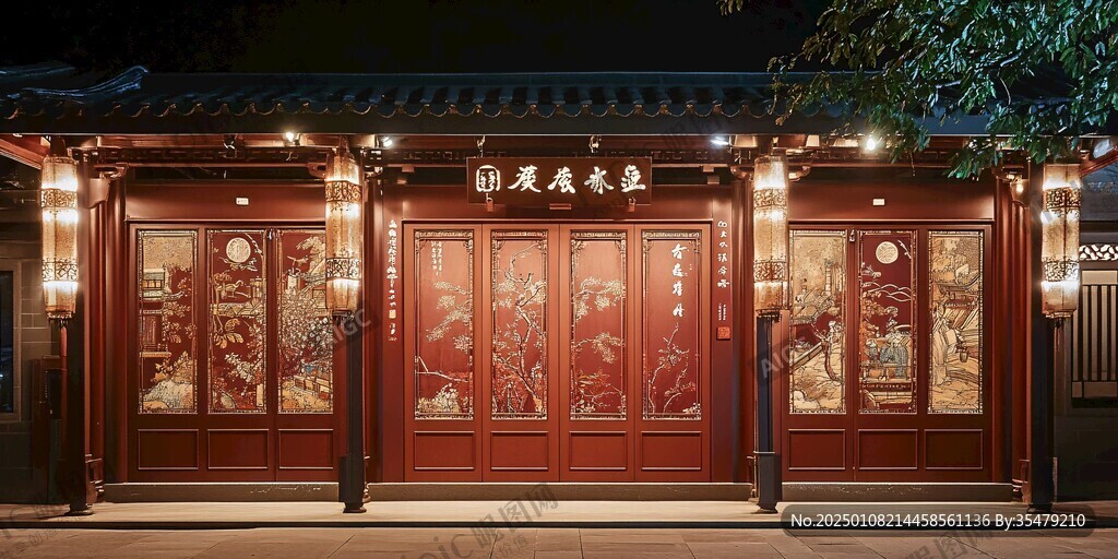 中式門窗夜景燈光