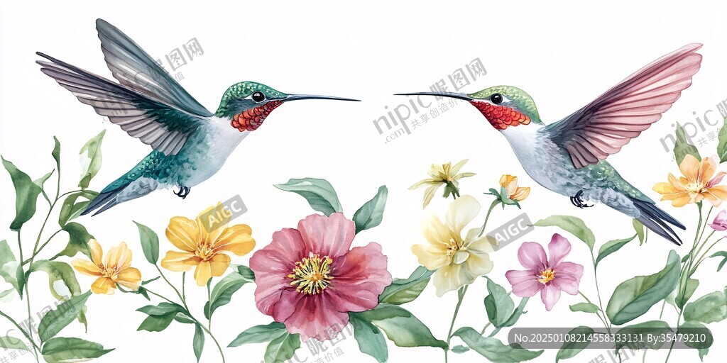蜂鳥鮮花裝飾畫