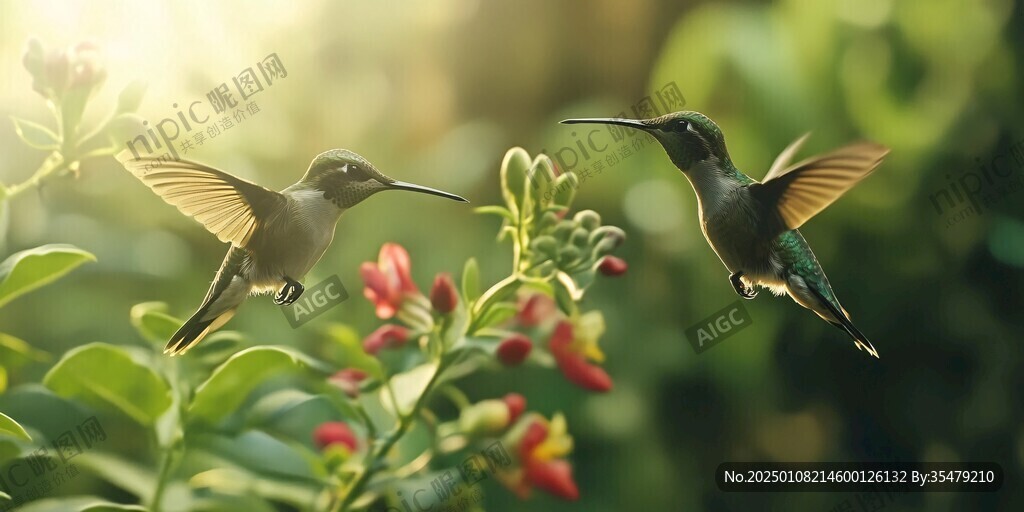 夕陽下的蜂鳥