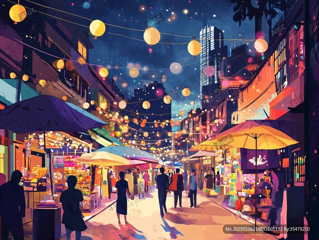手繪夜市場景