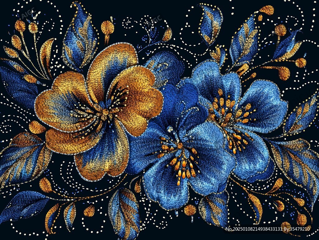 藍(lán)金色復(fù)古花藝