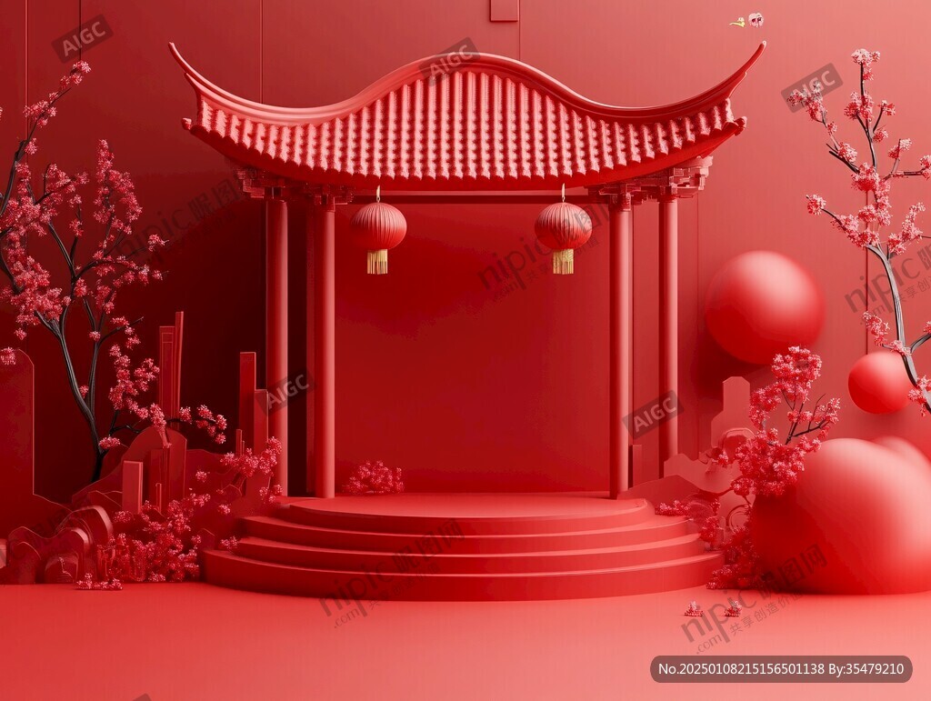 紅色立體場景
