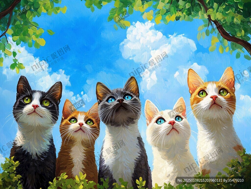 多只貓插畫