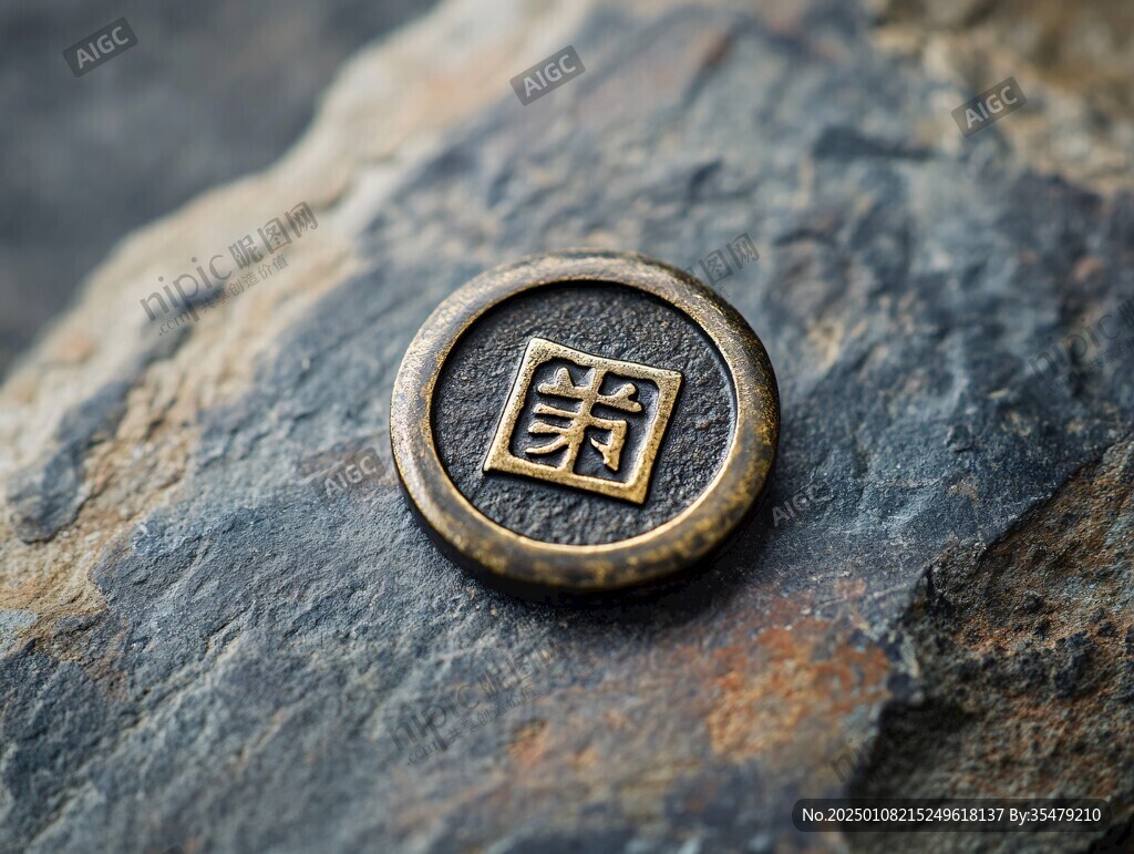 刻著黃色福字的石頭