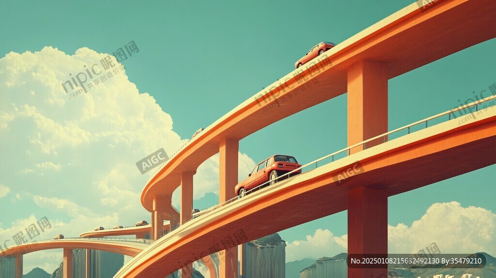 行駛在高架上的汽車