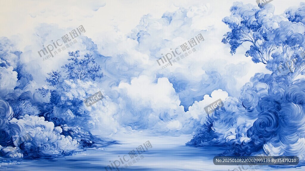 水墨云煙藍(lán)色背景