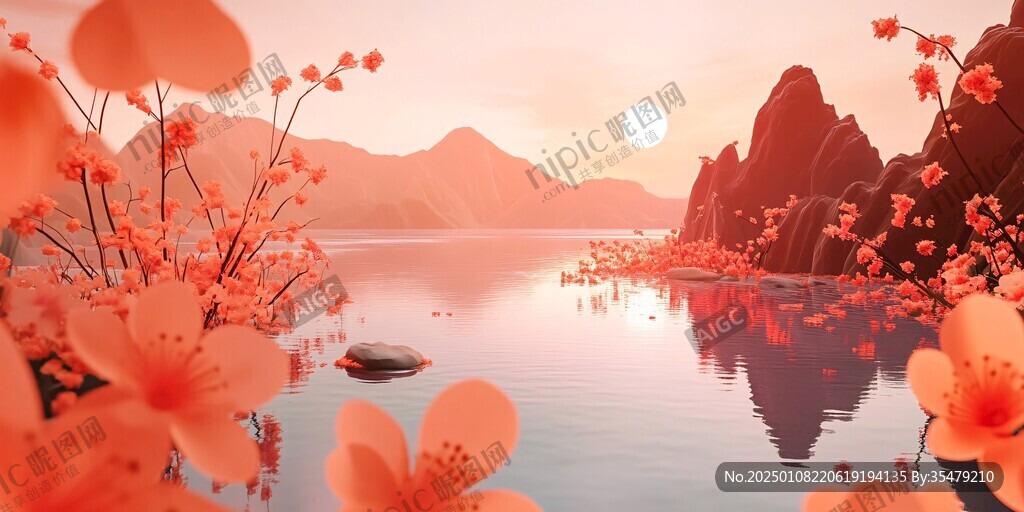 桃花梅花日出山澗