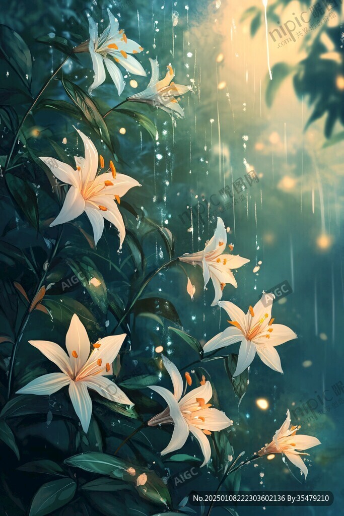 雨水下的百合