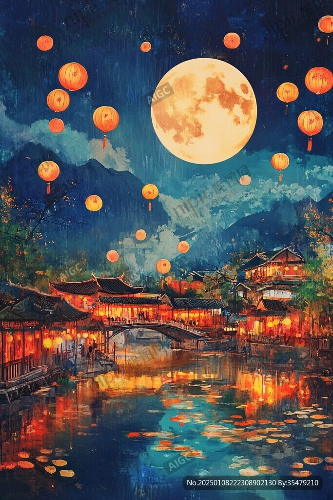 古風中秋節插畫