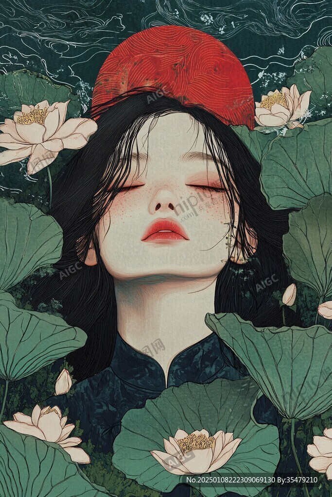 荷葉女孩插畫