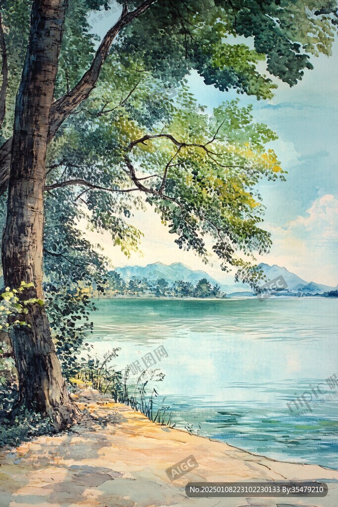 湖邊小路油畫