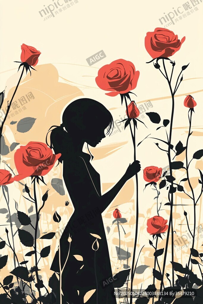 玫瑰花插畫(huà)女孩