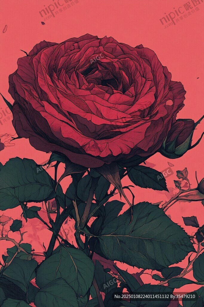粉玫瑰插畫