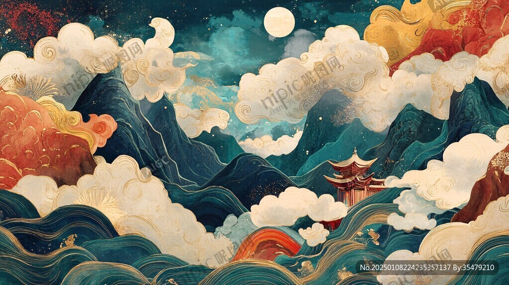 山水包裝插畫
