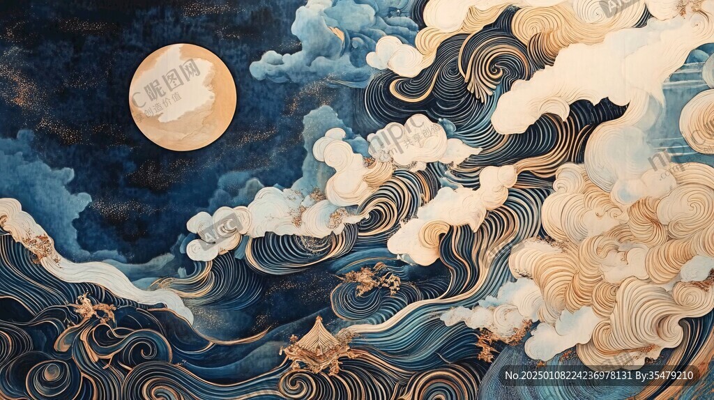 古風海浪包裝插畫