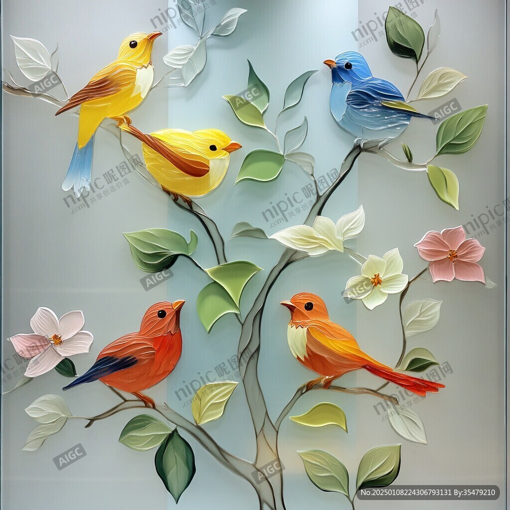 3d立體浮雕花鳥