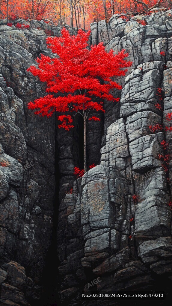 紅楓樹油畫