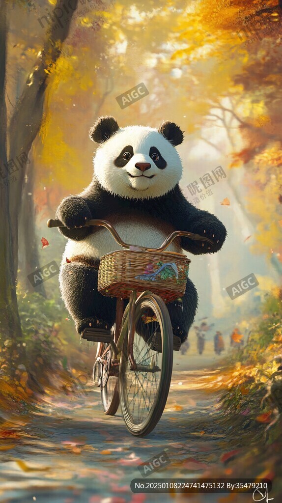 卡通熊貓騎自行車