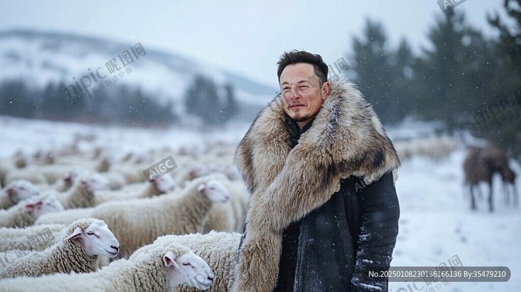 綿羊牧羊雪地放羊群