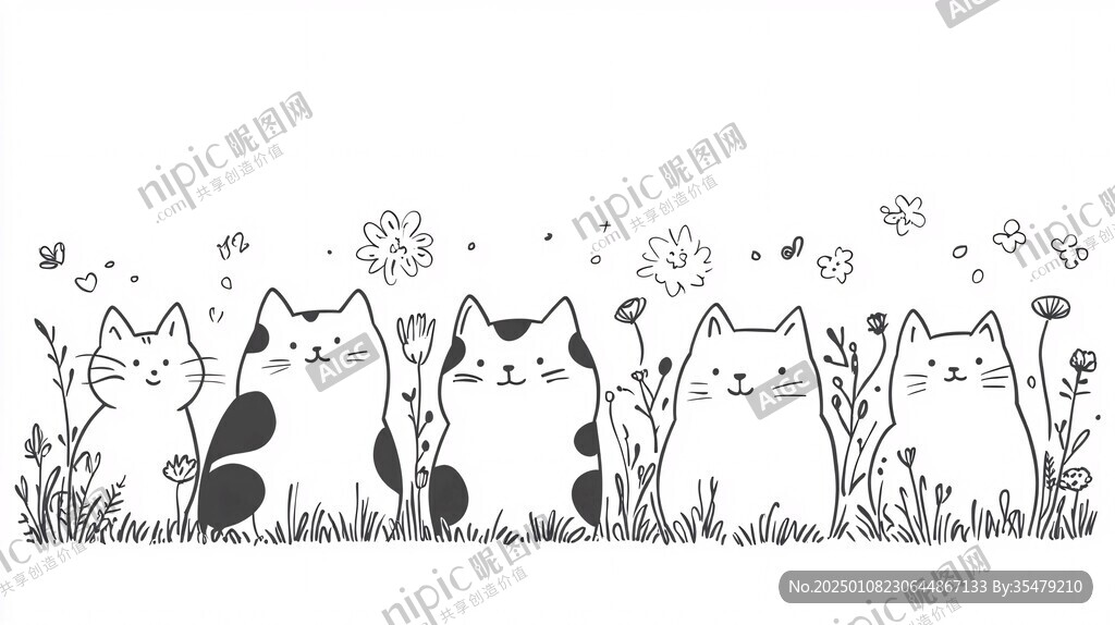 貓咪黑白風(fēng)插畫(huà)