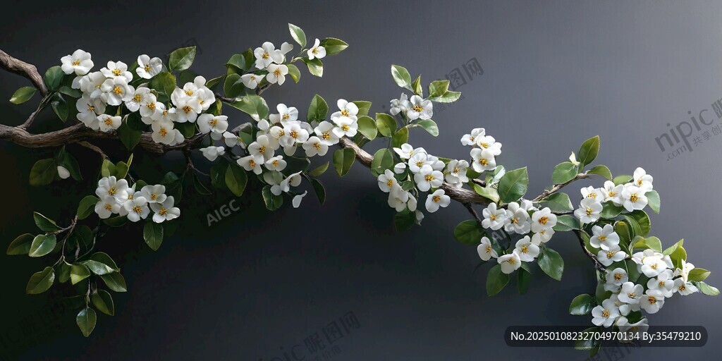 綠葉白花壁紙