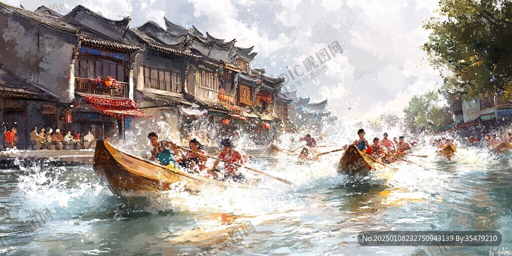 端午賽龍舟古風場景