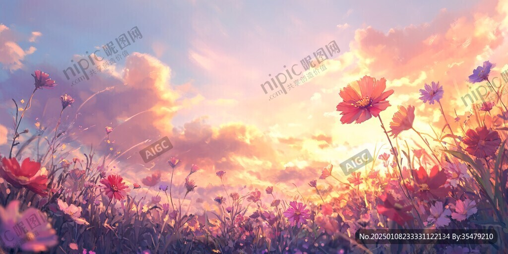 唯美夢幻花田場景