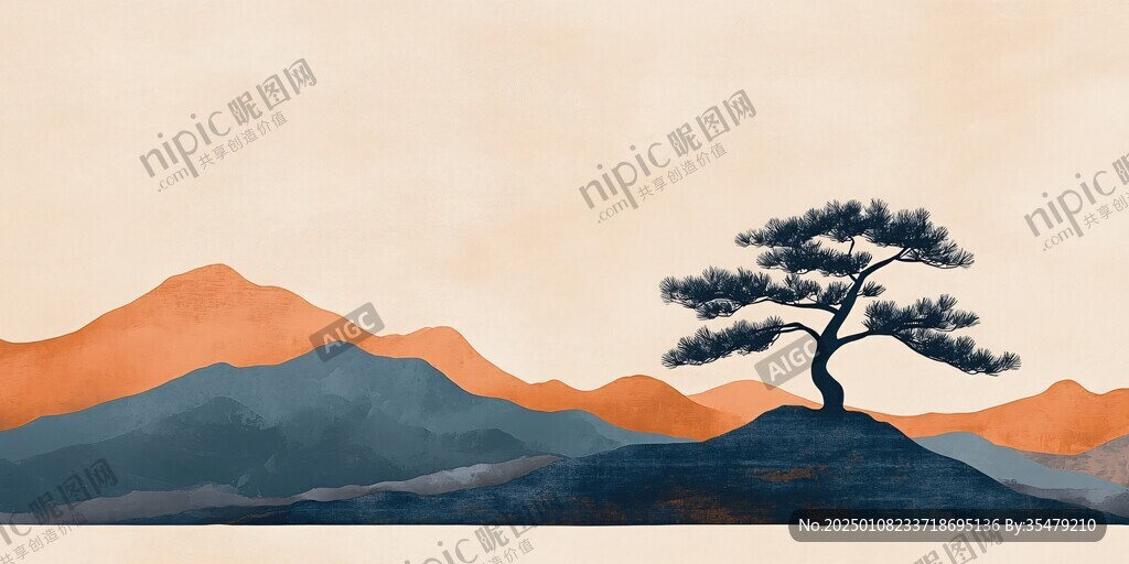 迎客松水墨山川