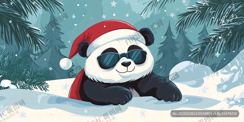 手繪滑雪的熊貓插畫