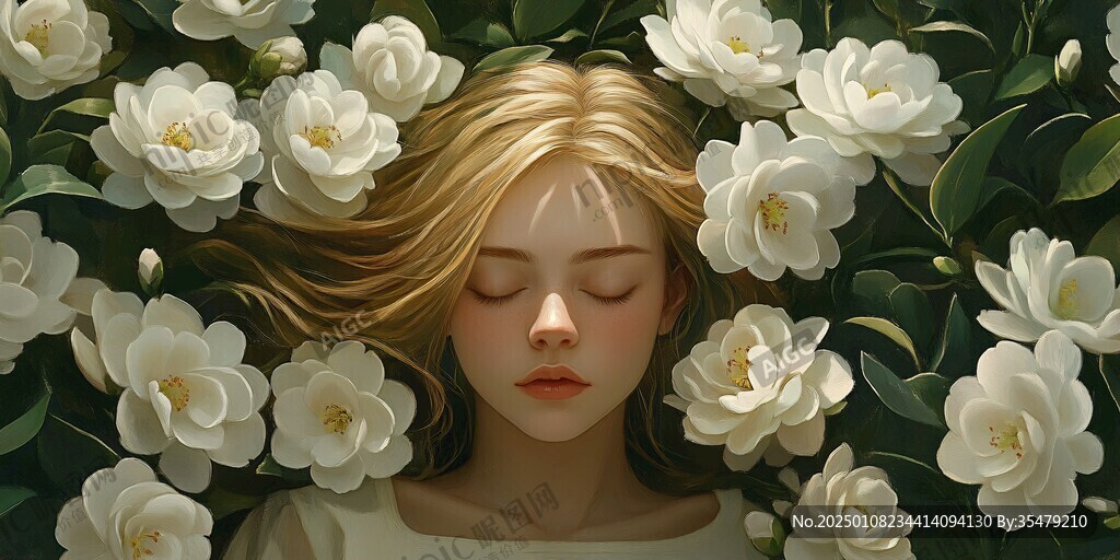 少女與花插畫(huà)