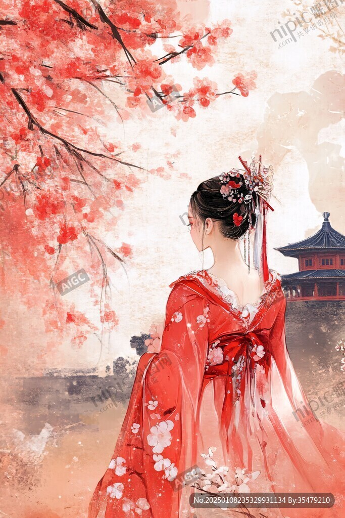紅衣少女設(shè)計古風(fēng)