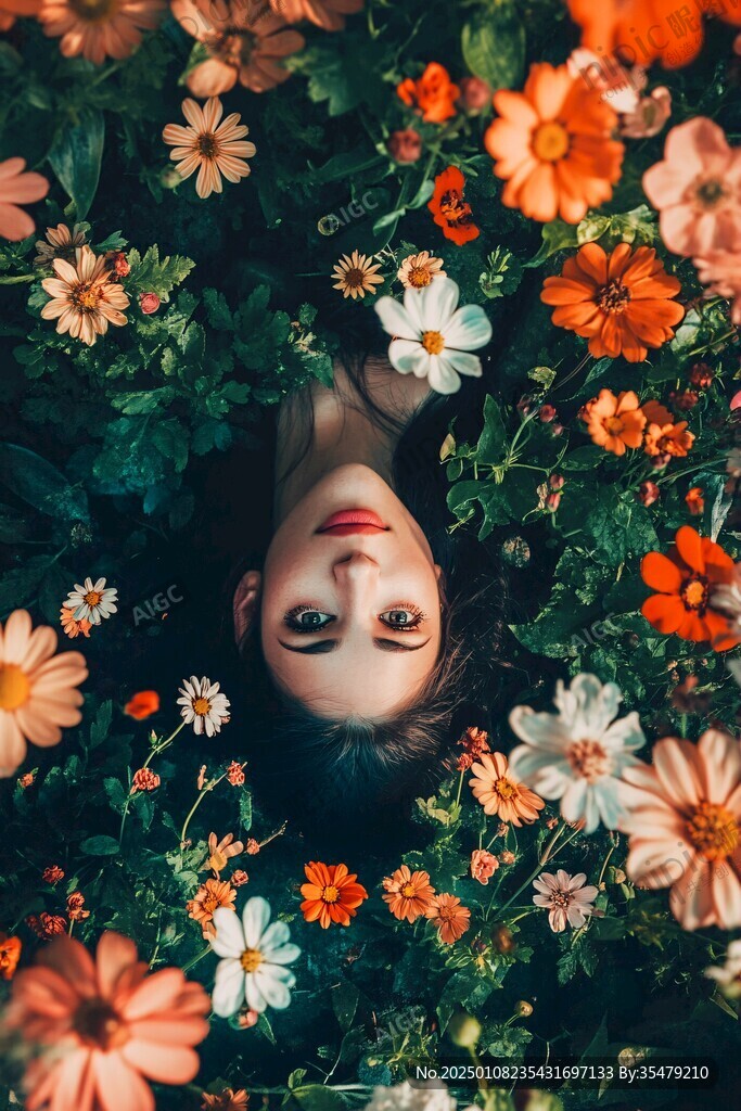 花叢里躺著的女孩