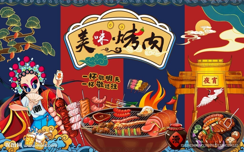 美味烤肉背景墻圖片