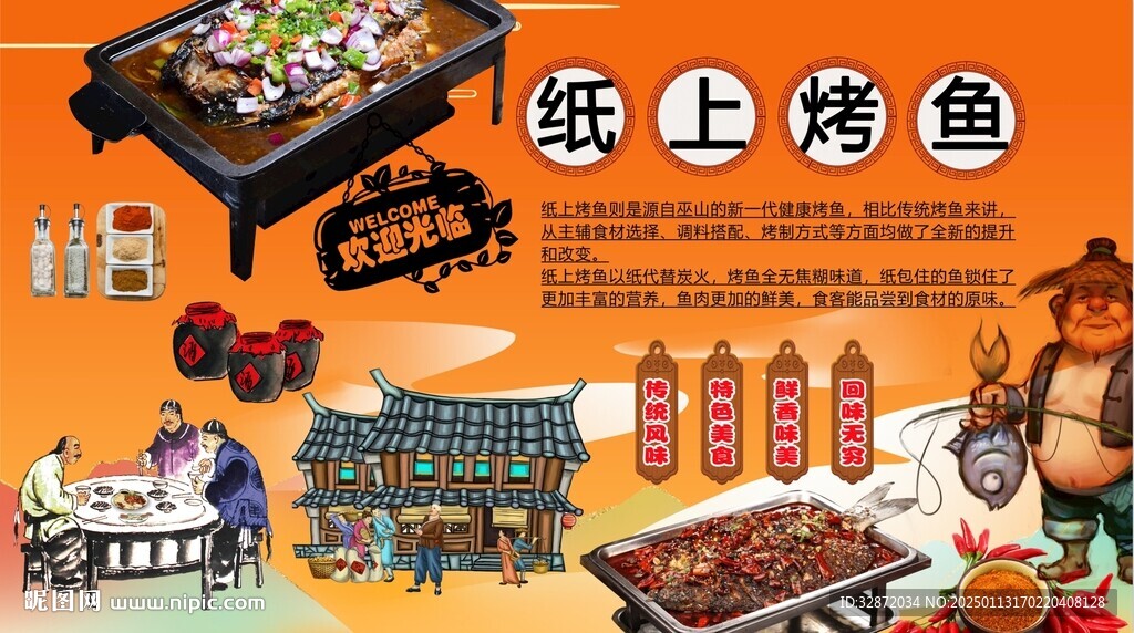 紙上烤魚背景墻