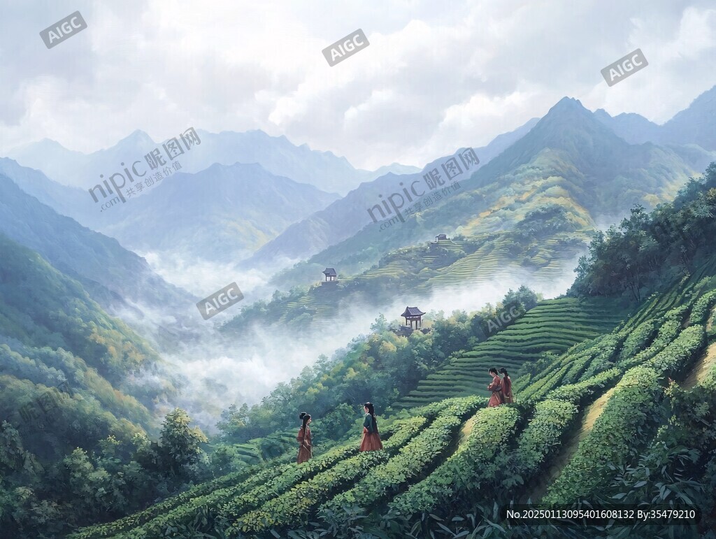 茶園風光插畫