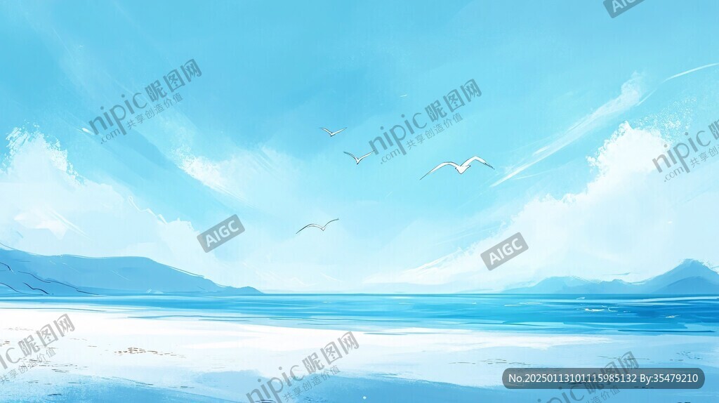 插畫藍(lán)天大海